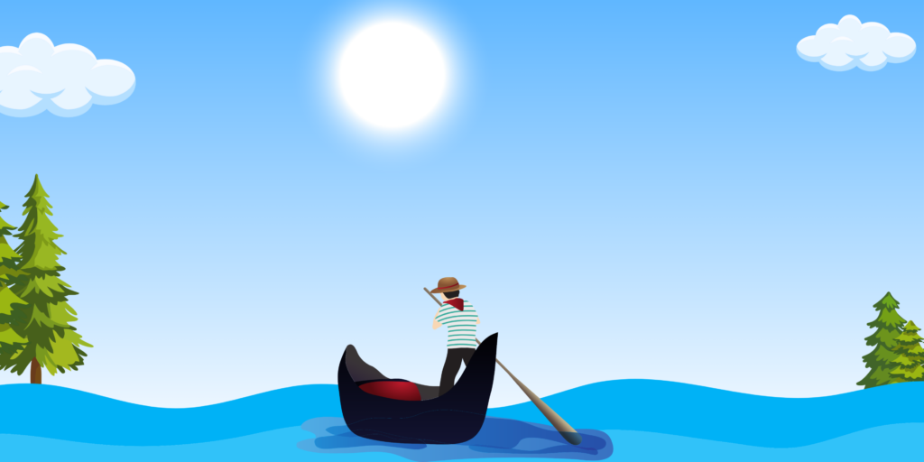 A sailor kneeling by the sea, chopping motion near deep blue water.