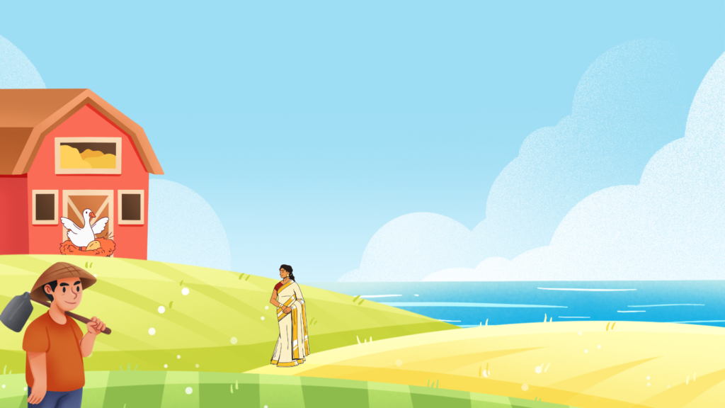 A horrified wife desperately pleading with her husband as he raises a knife over a goose.