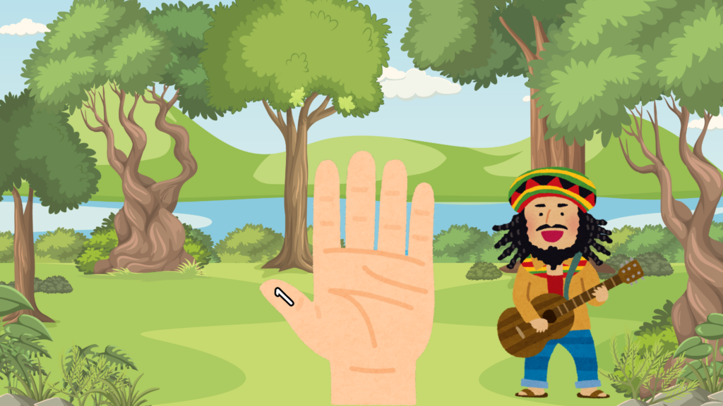 Daddy Finger happily playing guitar and singing songs.