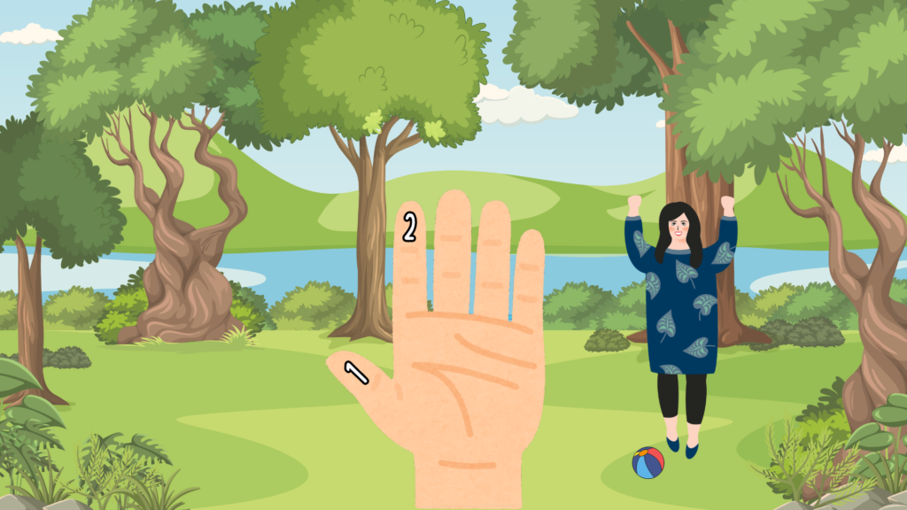 Mommy Finger joyfully jumping high while playing with a ball.