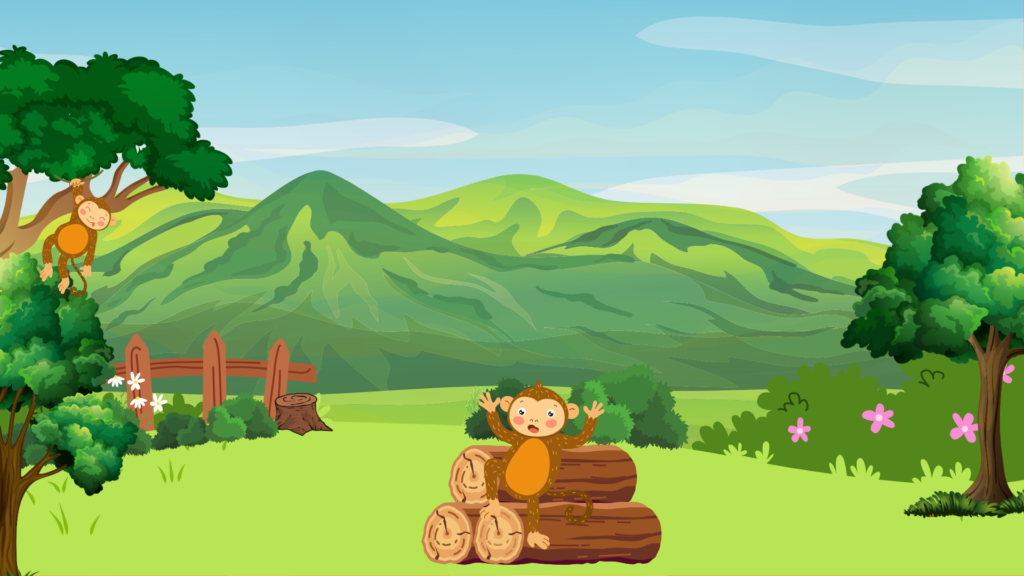 A monkey with its tail trapped between two halves of a log.