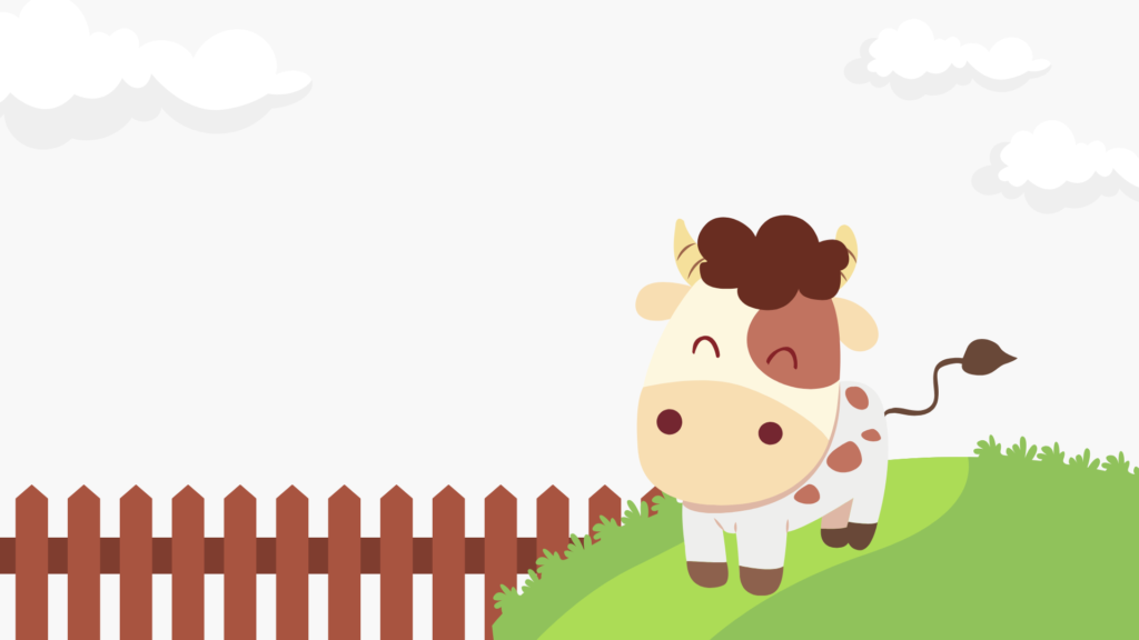 Cows resting in a meadow while children happily jump up again.