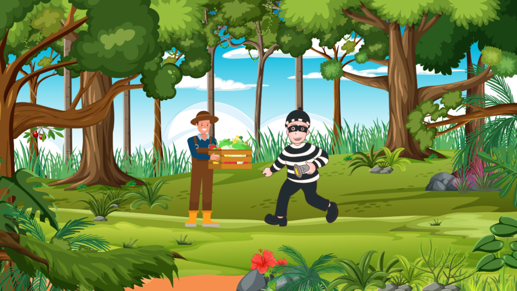 Gopal grows suspicious of a man in the forest posing as a porter, realizing he might be a robber with hidden weapons.