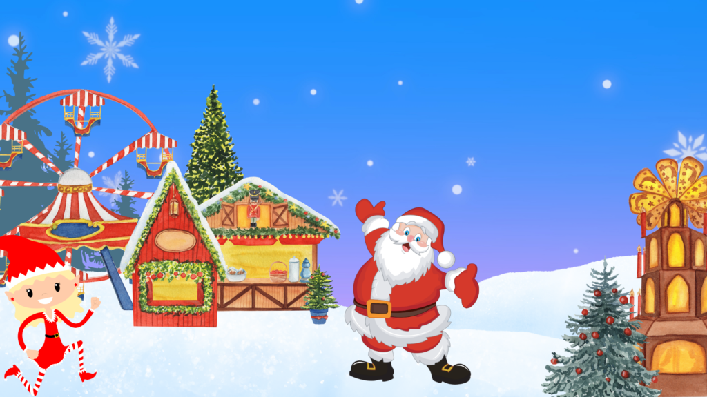 Two children sit quietly by a glowing Christmas tree, waiting wide-eyed as a magical whoosh fills the room.