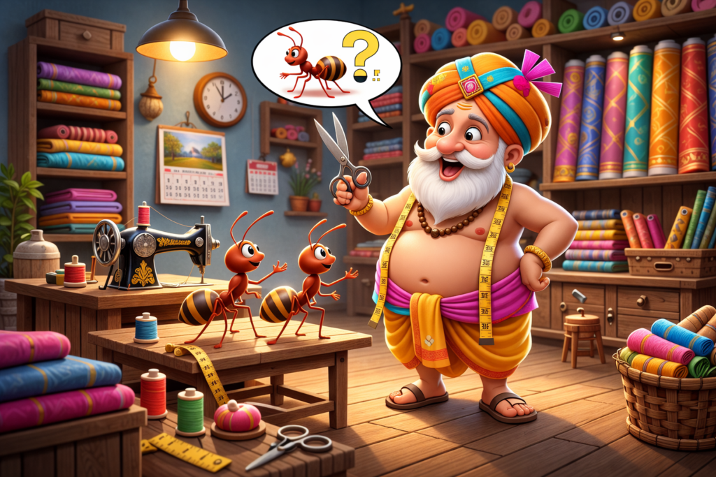 Ants ask the tailor to make a hat for their queen.